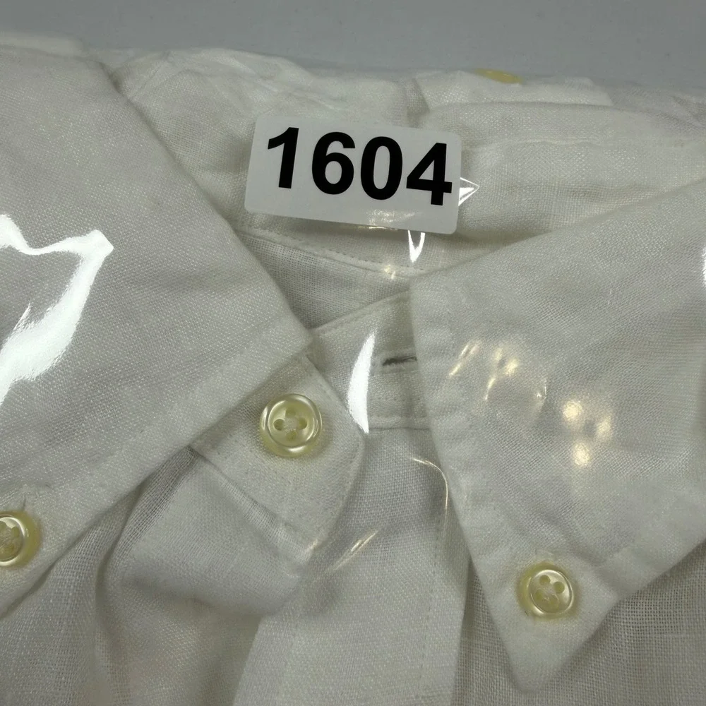 Polo Ralph Lauren Button Down Mens 2XL White 100% Linen Classic Fit Long Sleeve